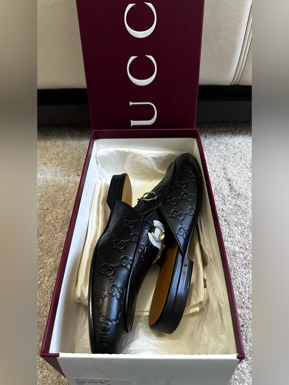 New GUCCI Women’s GG Embossed Leather Horsebit Mule Loafers -10 - Picture 4 of 7